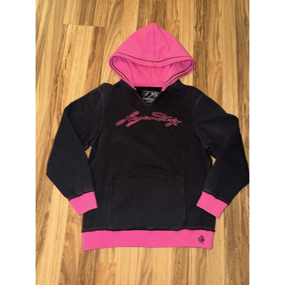 Legendary Whitetails Women's Black & Pink Hoodie Script Stitch Logo Size Small